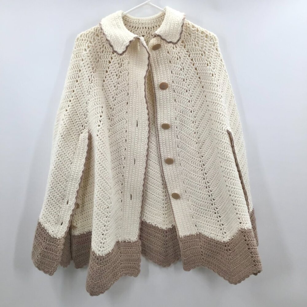 VTG Hand Crochet OS Capelet Short Cape Cream Boho Cottagecore Cosplay Prairie - Picture 3 of 11